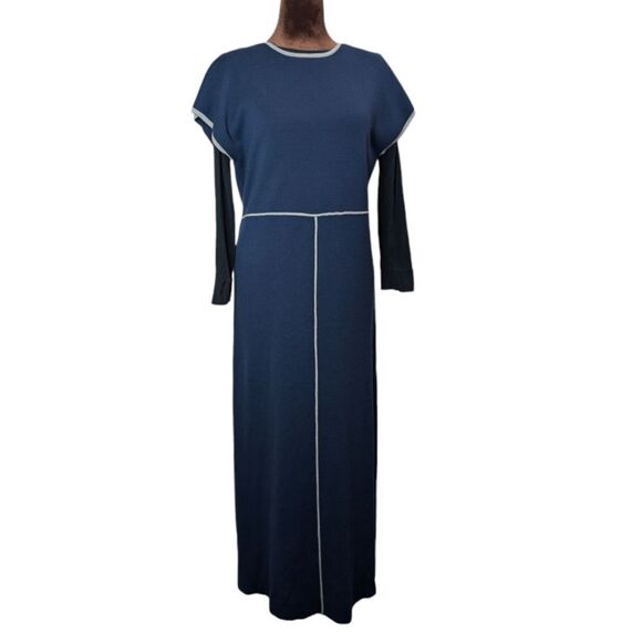 Cos navy wool blend midi dress grey contrast piping trim size M - Picture 9 of 12